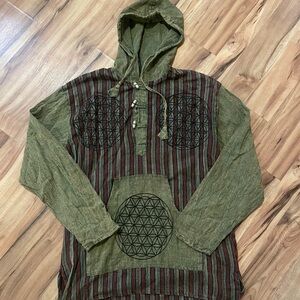 Siddhartha “Flower of Life” Himalayan cotton hippie hooded Long Sleeve Sz L/XL